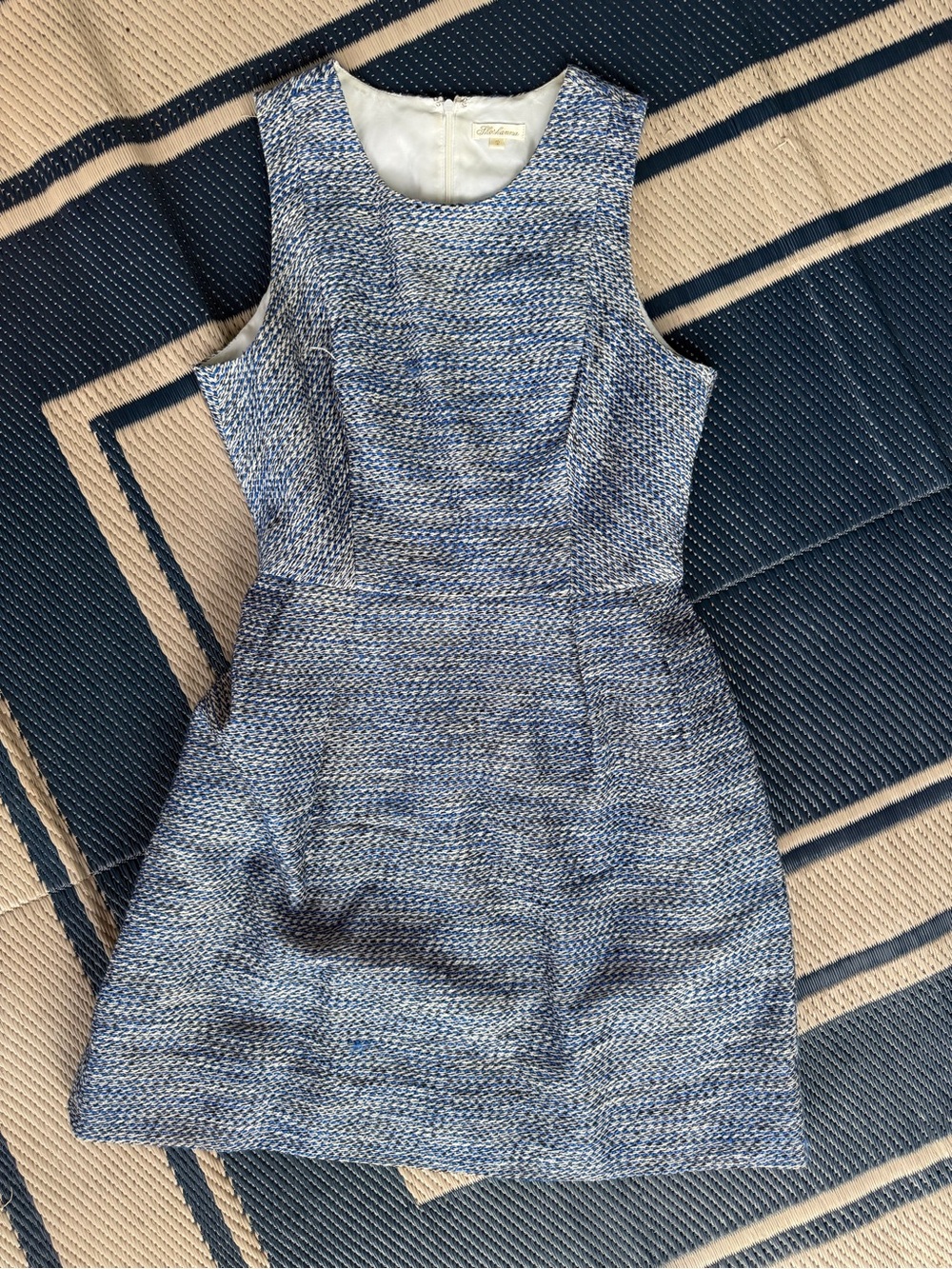 Shoshanna Blue and White Tweed Sleeveless Sheath Dress